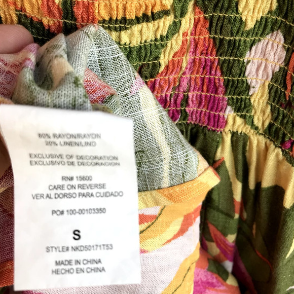 Rewind Colorful Tropical Print Cut Out Fit and Flare Dress with Smocking size S - Picture 3 of 4